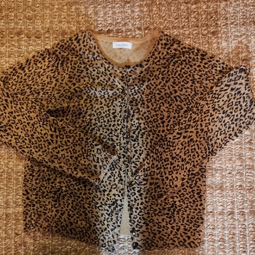 Calvin Klein Animal Print Buttonup Casual Petite Large Cardigan